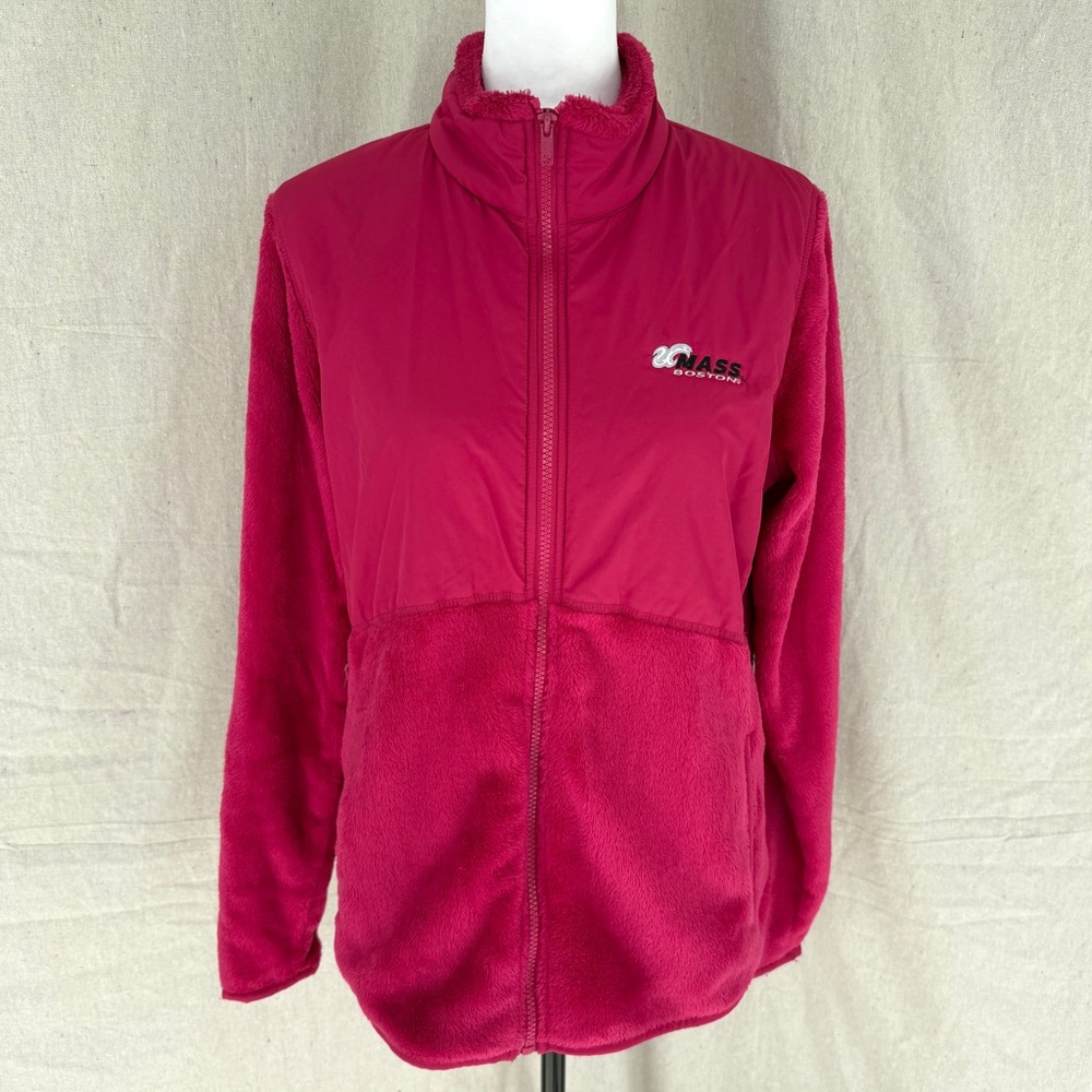 Champion Size L UMass Mock Neck Full Zip Pink Long Sleeve Fleece Jacket